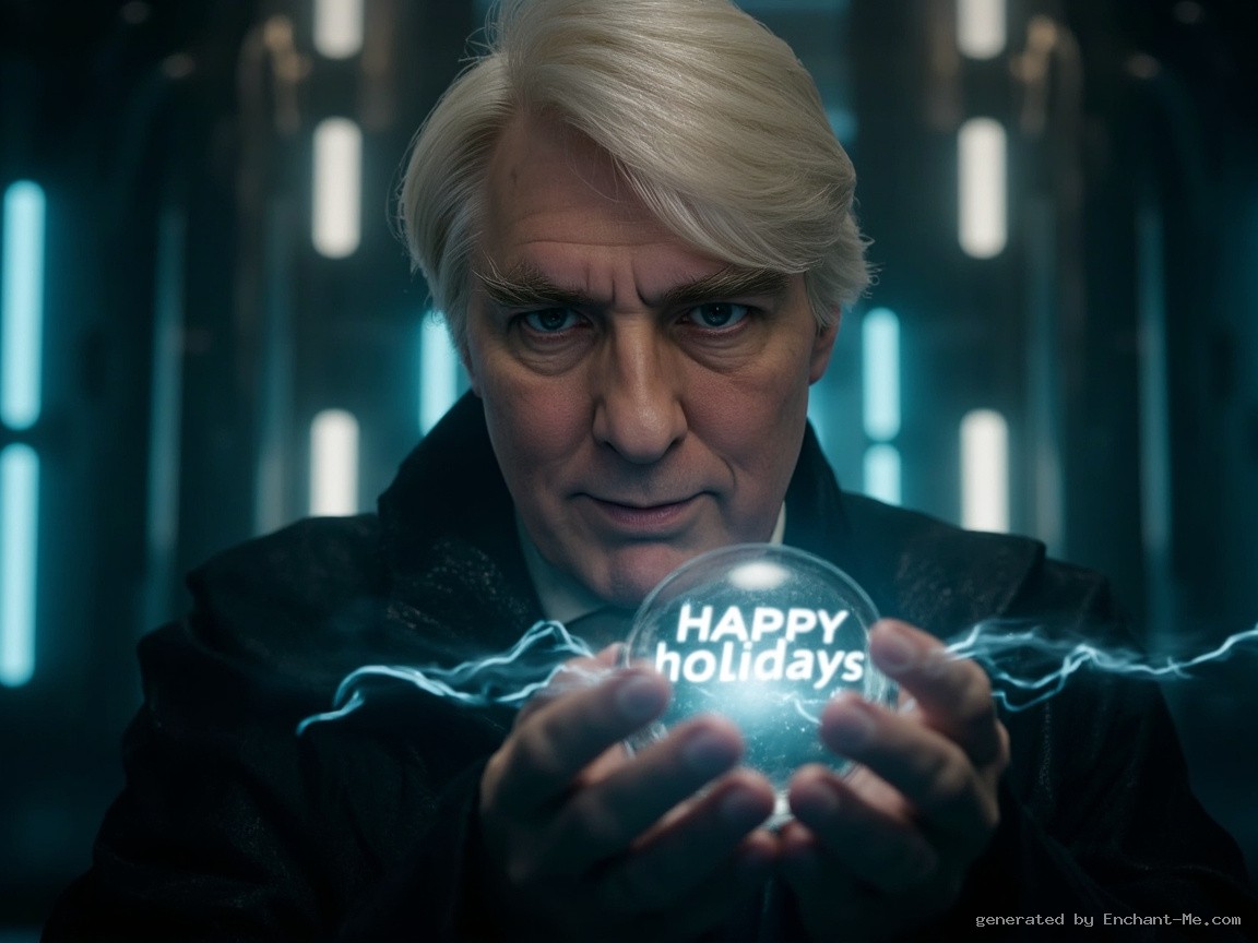 a tech wizard magically presenting "Happy Holidays"
